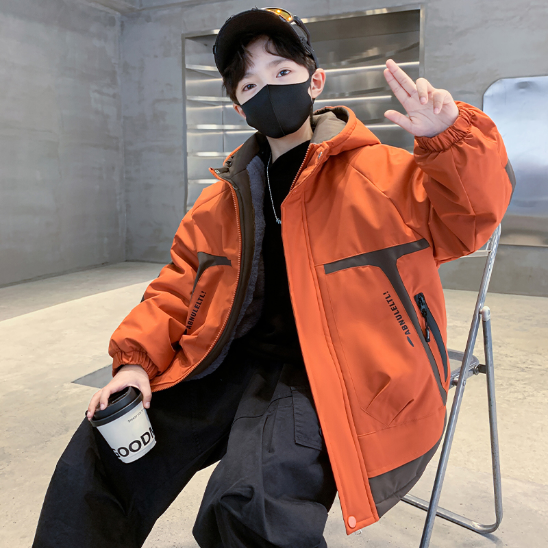 男童秋冬款加绒外套儿童冬季洋气派克服中大童男孩深秋保暖薄棉衣