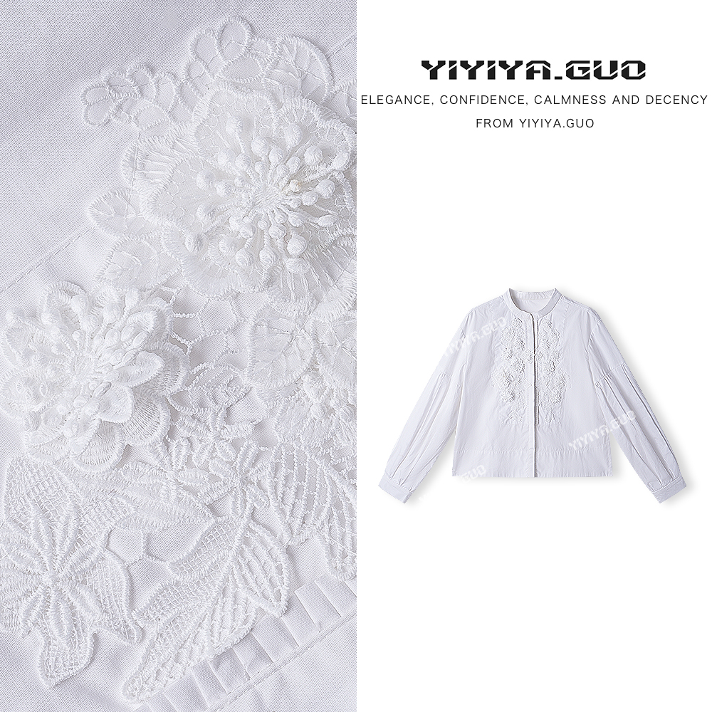 yiyiya.Guo艺艺吖【缪斯】秋冬新款立领刺绣长袖开襟衬衫090292SS52