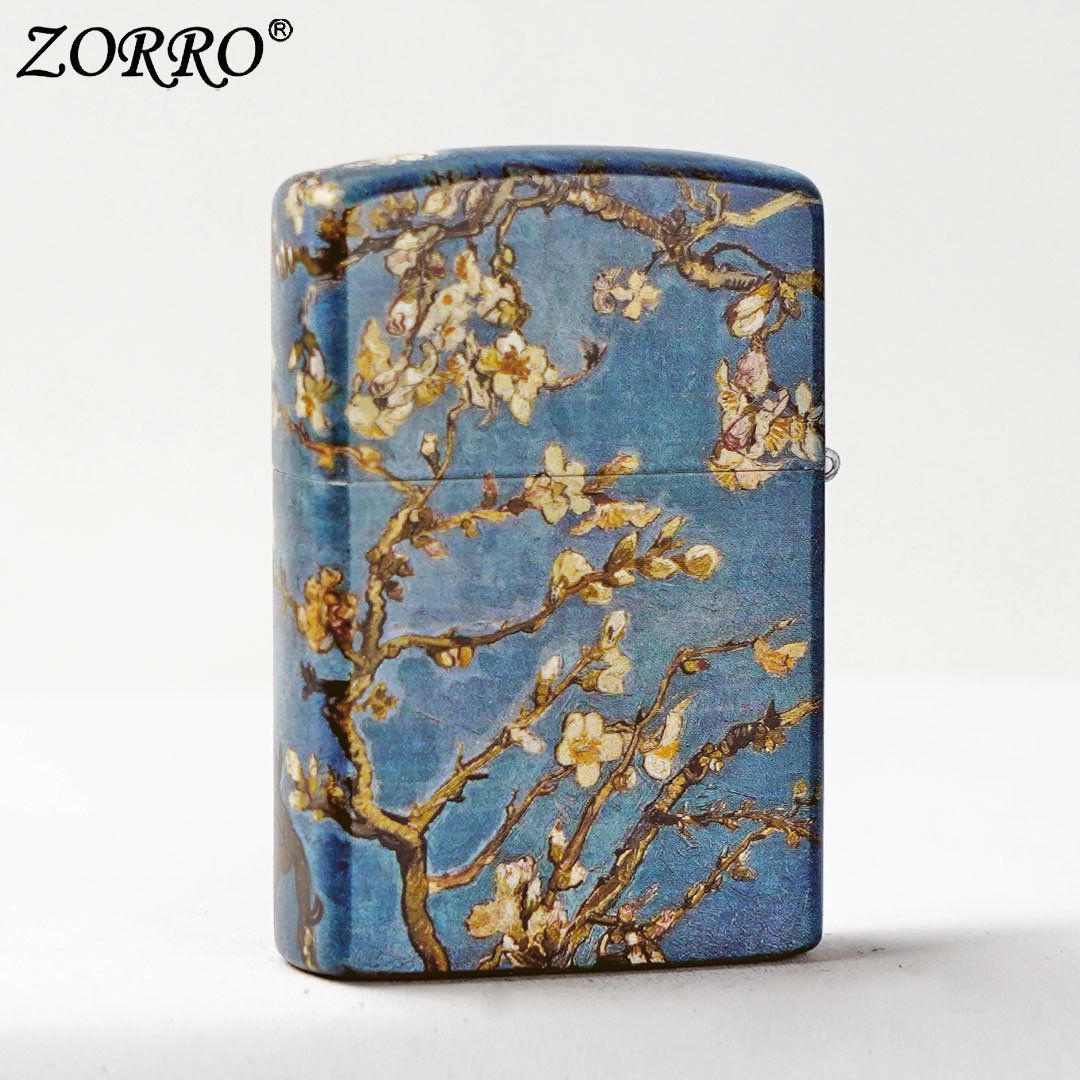 ZORRO佐罗煤油防风打火机梵高明画杏花老式砂轮个性创意高档礼盒