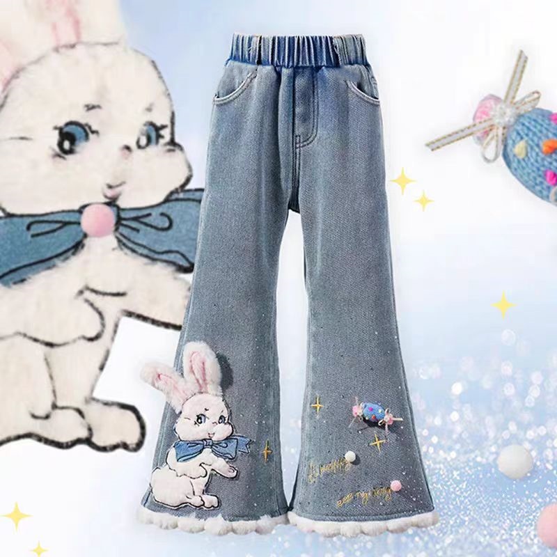 女童喇叭裤寒冬款2025新款儿童洋气加绒牛仔裤女大童冬季裤子加厚