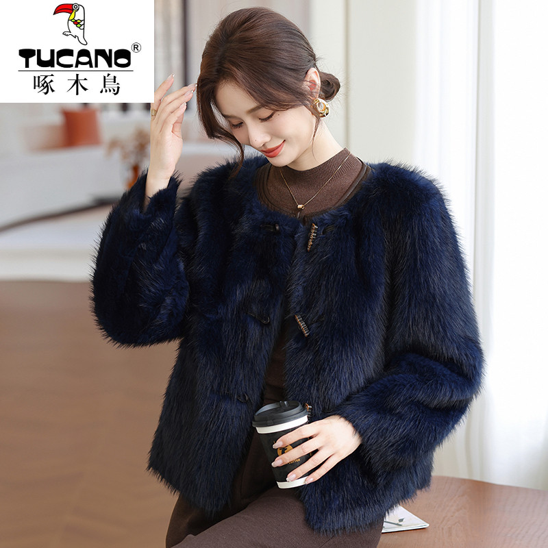 啄木鸟妈妈冬装加绒加厚仿水貂绒外套洋气中老年女装保暖小香风毛