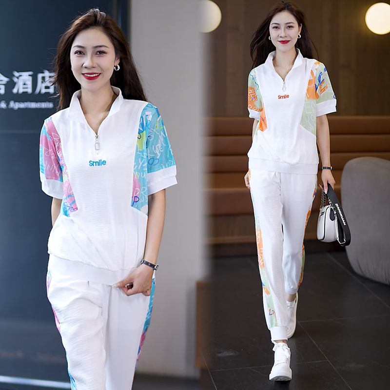 时尚套装女2025夏女装显瘦减龄洋气运动休闲两件套束脚裤套装
