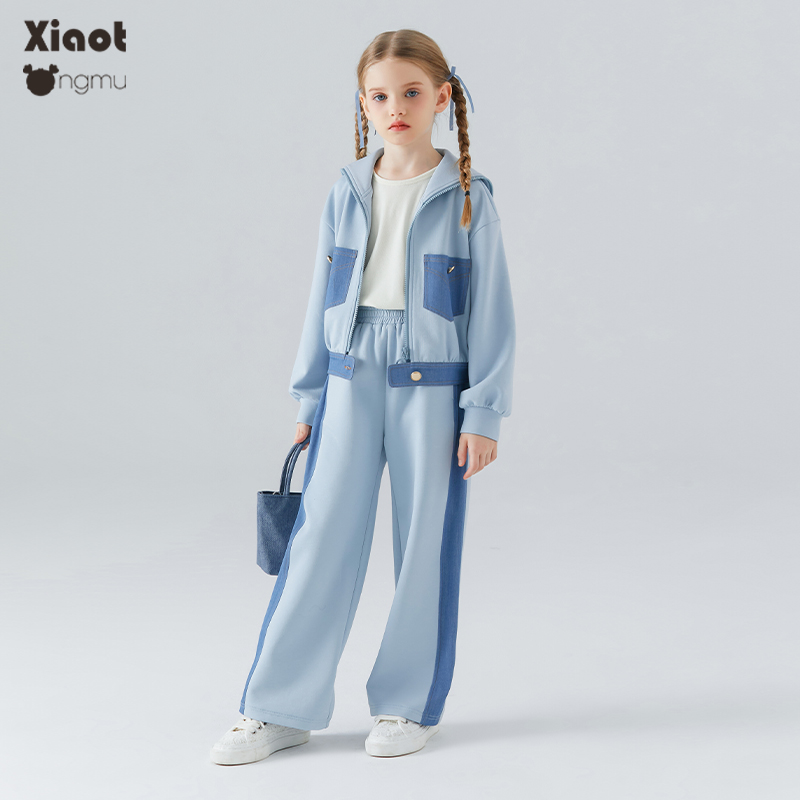 小童木 清新学院风女童运动套装秋装2025新款儿童卫衣卫裤两件套
