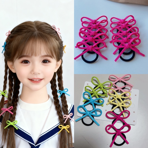 新款韩系拇指蝴蝶结发圈儿童宝宝多巴胺发圈手工高弹力皮筋女