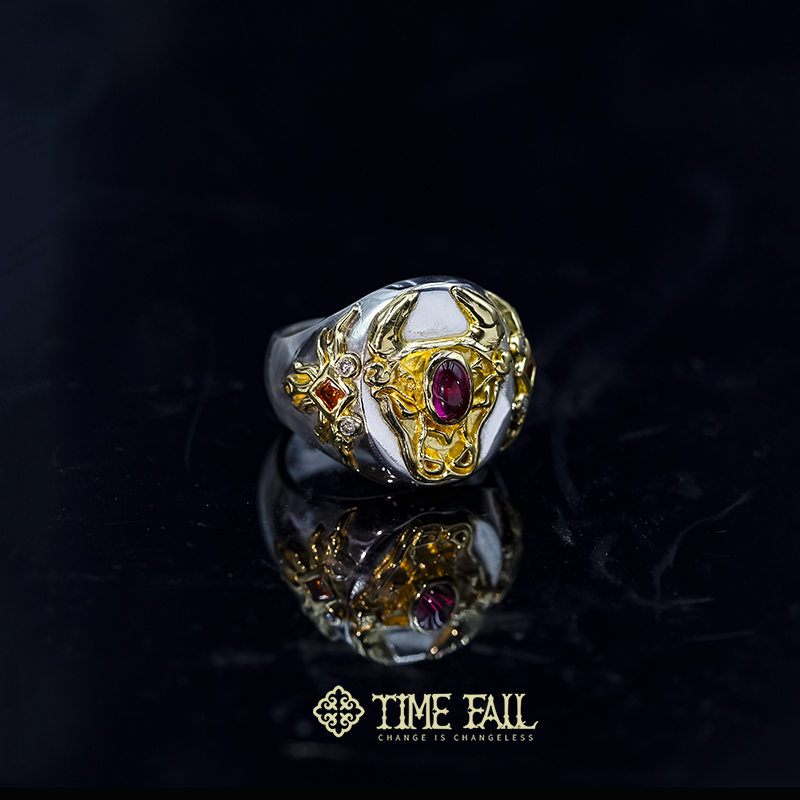 925银戒指 Timefall 牛头戒指 原创设计潮流个性小众礼物轻奢时尚