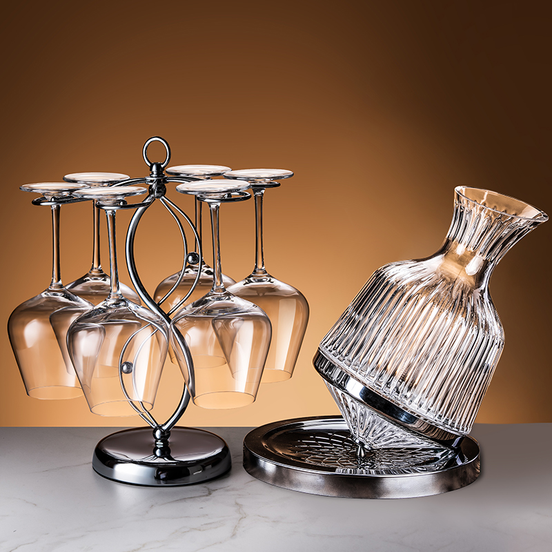 欧式轻奢红酒杯套装旋转醒酒器水晶勃艮第高脚杯葡萄酒杯家用套装