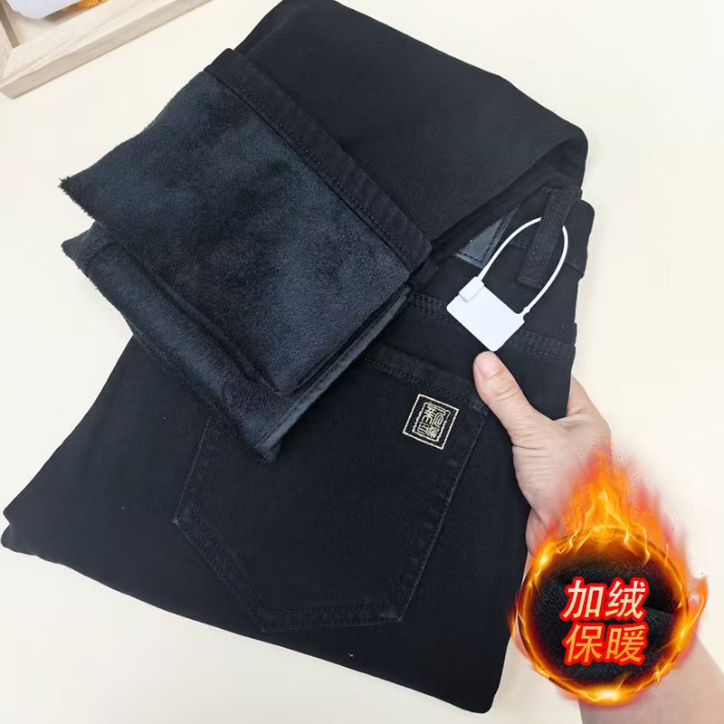 男冬季秋冬中高腰加绒加厚时尚弹力休闲保暖牛仔裤长裤