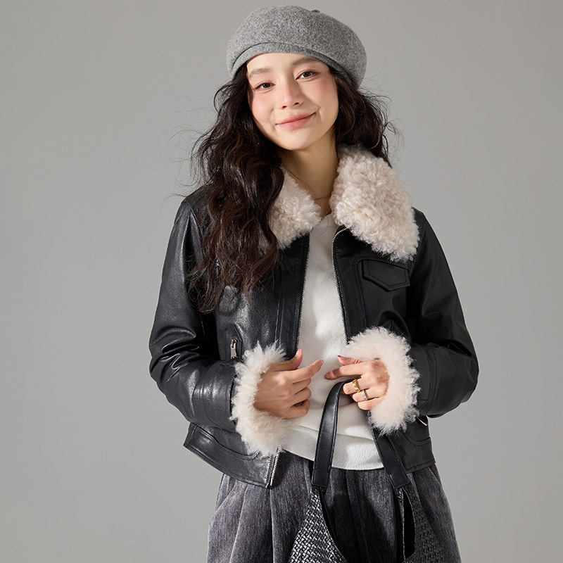 植鞣绵羊皮真皮羽绒服外套女2024冬季新款海宁短款加绒皮衣2469