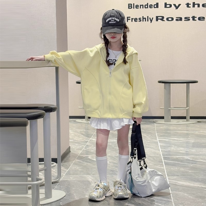 女童卫衣外套秋季2025新款儿童秋装休闲洋气6-12岁大童连帽衫春秋