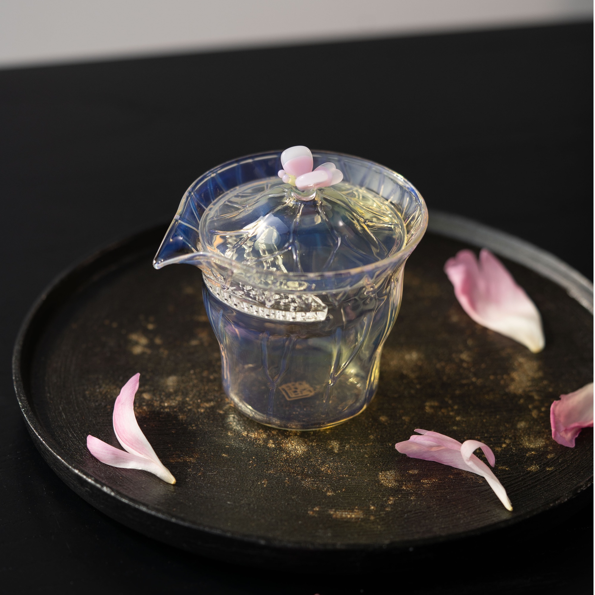 晶焱【栗子瓷茶专属】荷韵盖碗·粉蝴蝶｜280ML纯手工滤网泡茶器宝瓶