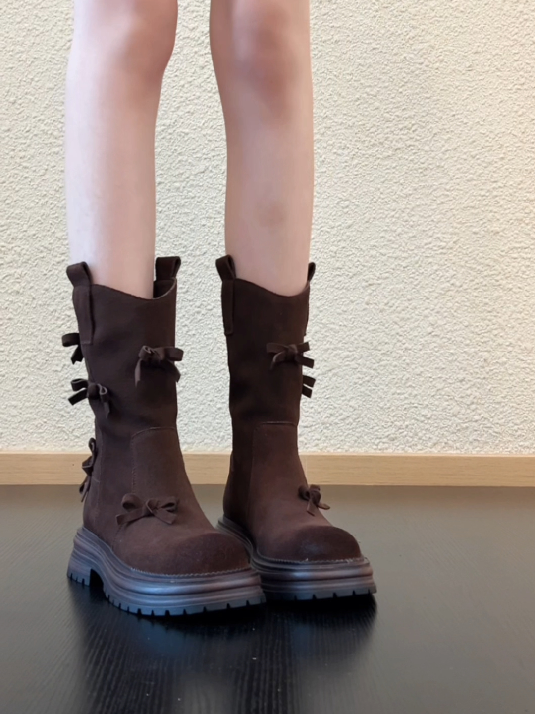 Pokoy-4.5cm复古风厚底蝴蝶结擦色圆头后拉链百搭通勤骑士靴