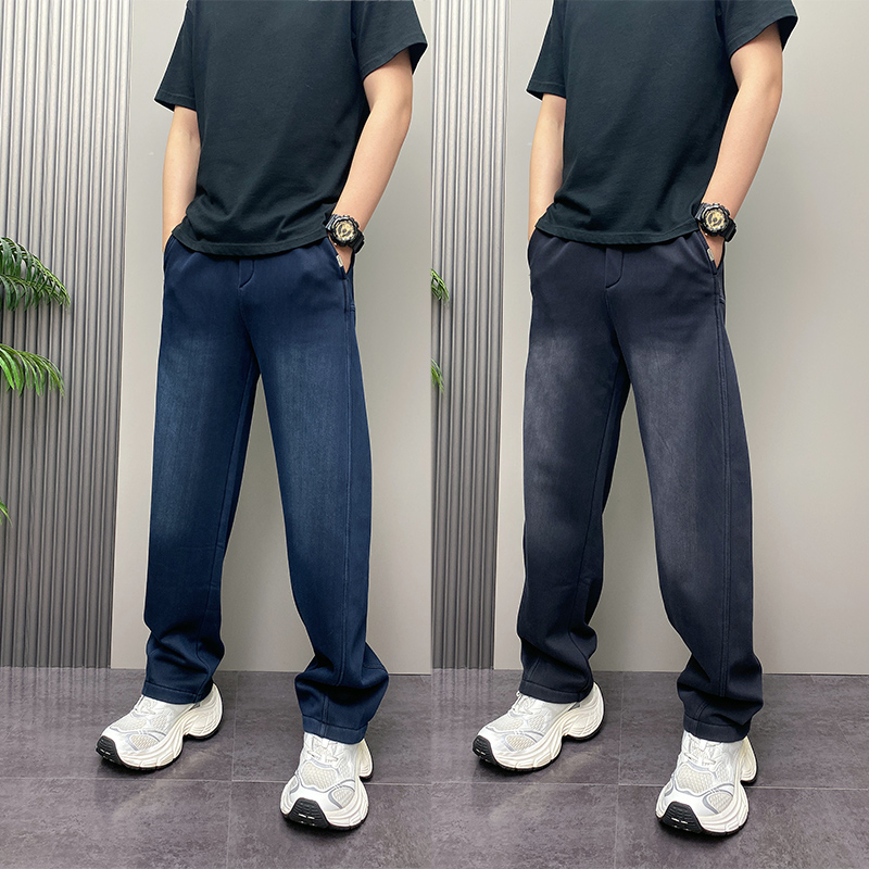 简约百搭直筒裤男秋冬新款潮流加绒休闲裤免烫高级感宽松弯刀裤子