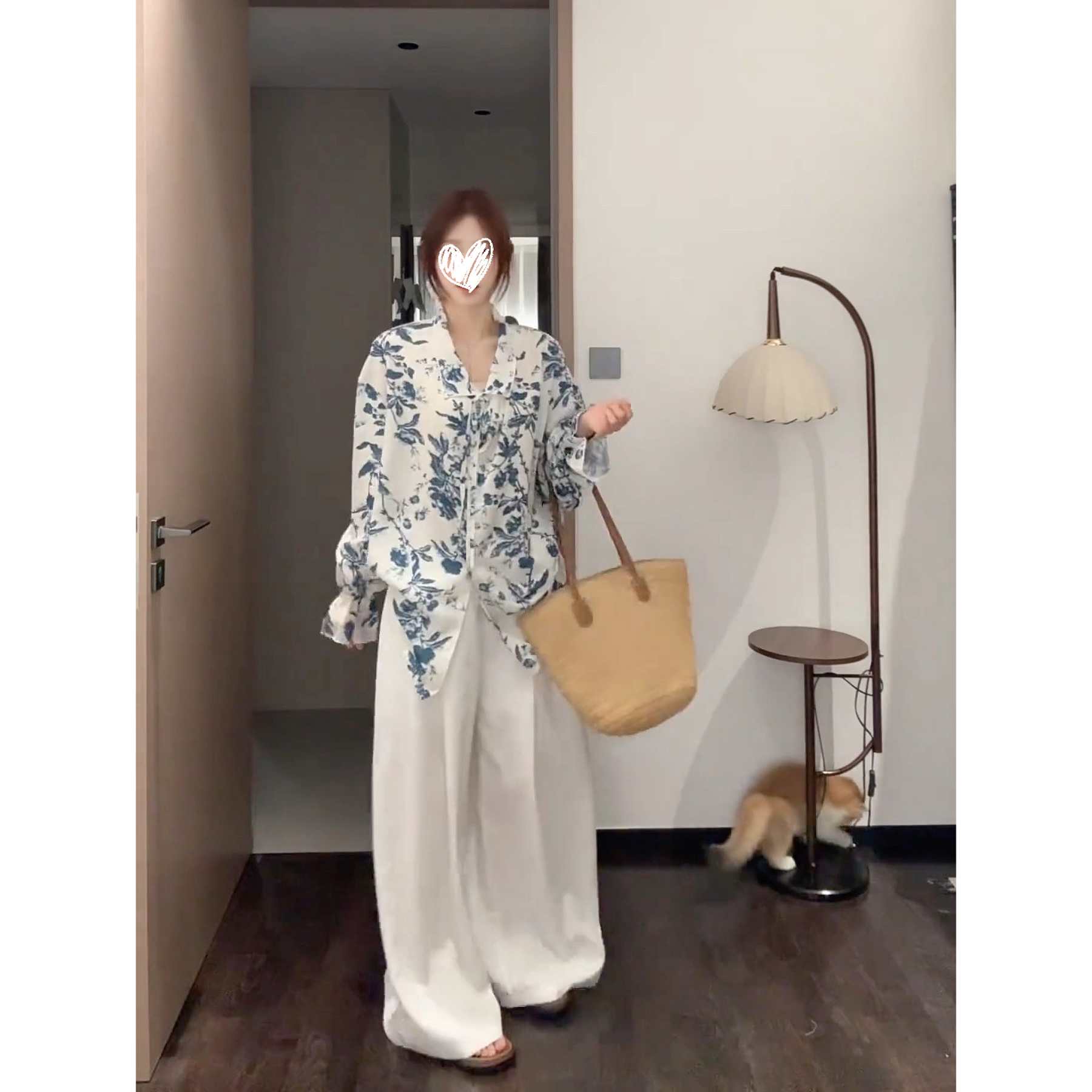 【青花瓷】新中式穿搭轻国风衬衫女夏季宽松衬衣小资上衣~裤子