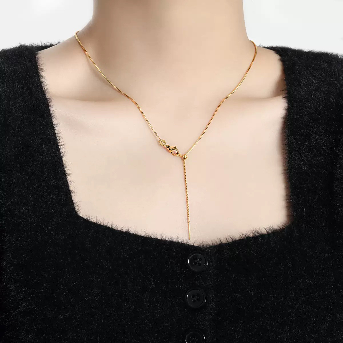 钛钢项链 （永不掉色）长条针抽拉可调节项链女气质轻奢百搭锁骨链