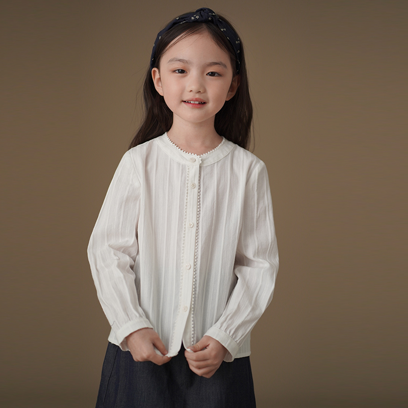 哈齿童装2025年新款秋季儿童长袖上衣全棉简约风高级感女童白衬衫