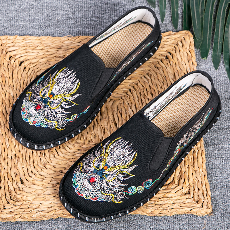老北京布鞋男时尚绣花男士民族风刺绣脸谱耐磨防滑潮流汉服布鞋