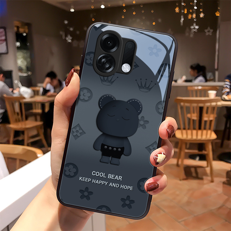 圆脸熊适用OPPOK13TurboPro手机壳K13Turbo玻璃壳壳高级感全包硅