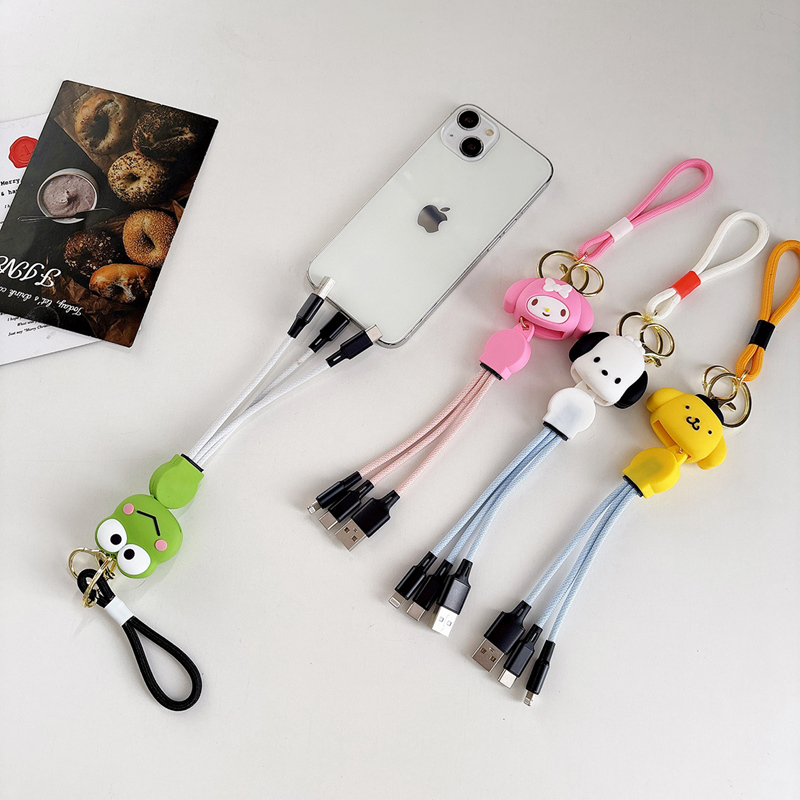 钥匙扣快充线二合一数据线短款适用苹果华为vivo小米OPPO充电宝线