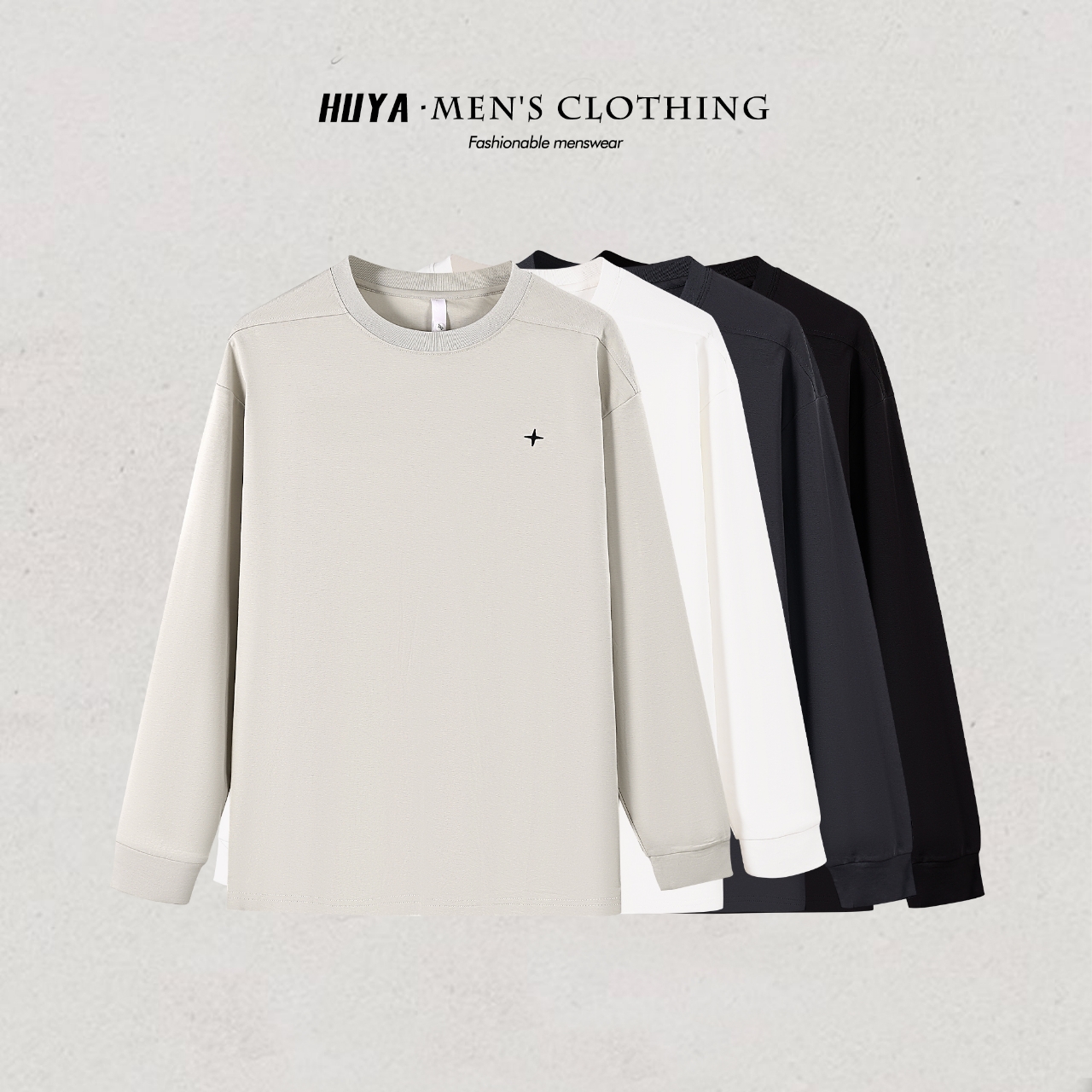 虎牙兄弟长袖t恤男款2025秋季刺绣点缀简约休闲百搭打底衫  Z5580