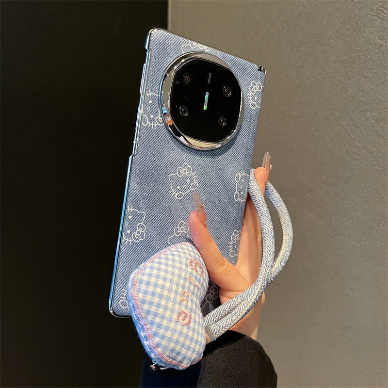 牛仔布纹KT猫适用华为MateX6典藏版折叠屏手机壳mateX5X3磁吸中轴