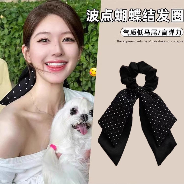 赵露思同款波点飘带大肠发圈韩系高级感慵懒风头绳女生低马尾发绳