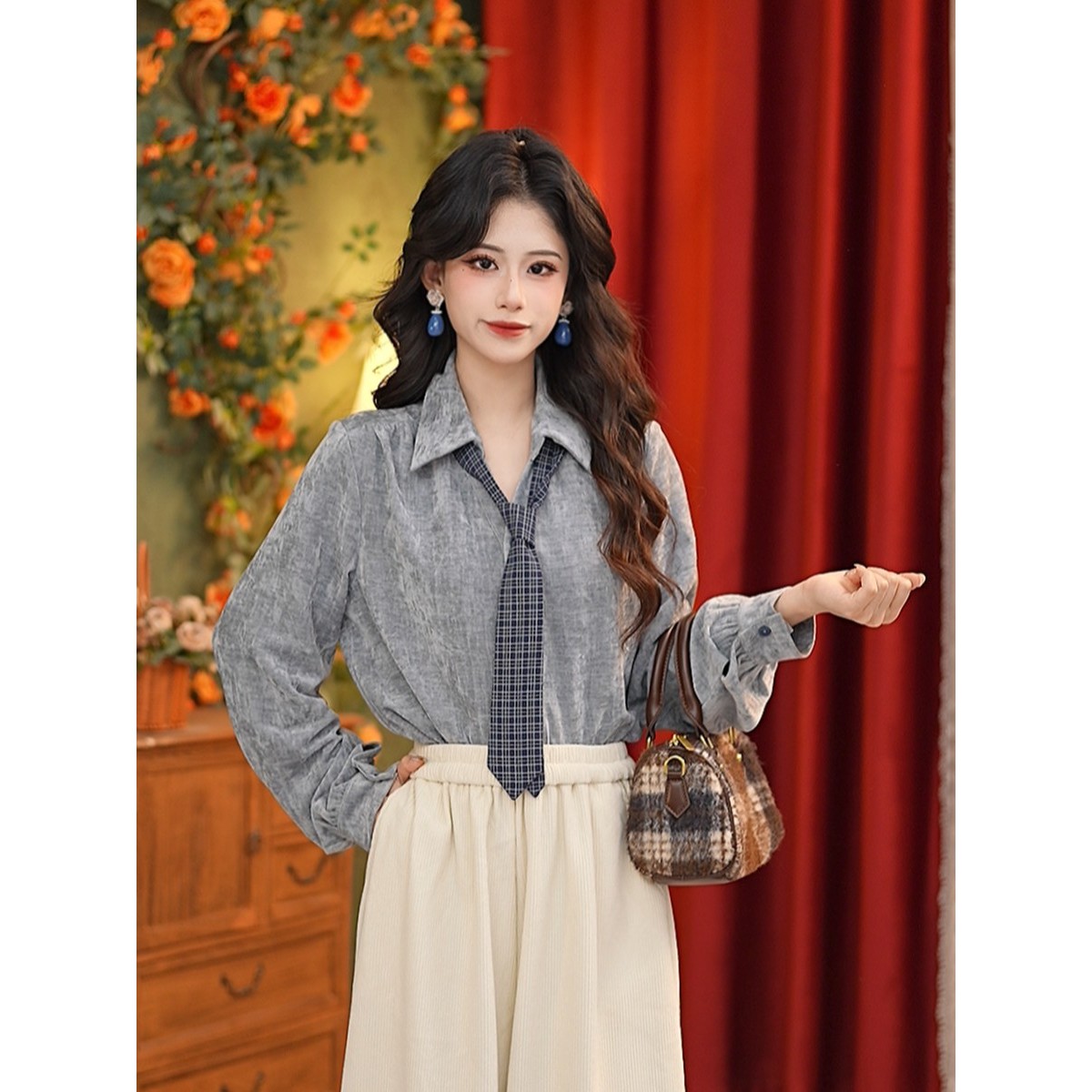 小小复古 25年新款秋冬季宽松显瘦复古港风外搭衬衫#Y14761