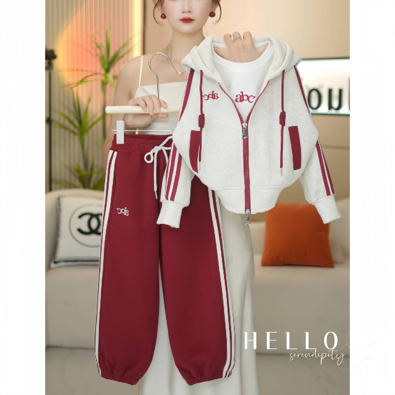 女童2025秋季新款韩版洋气撞色拉条外套+裤子两件套套装秋装