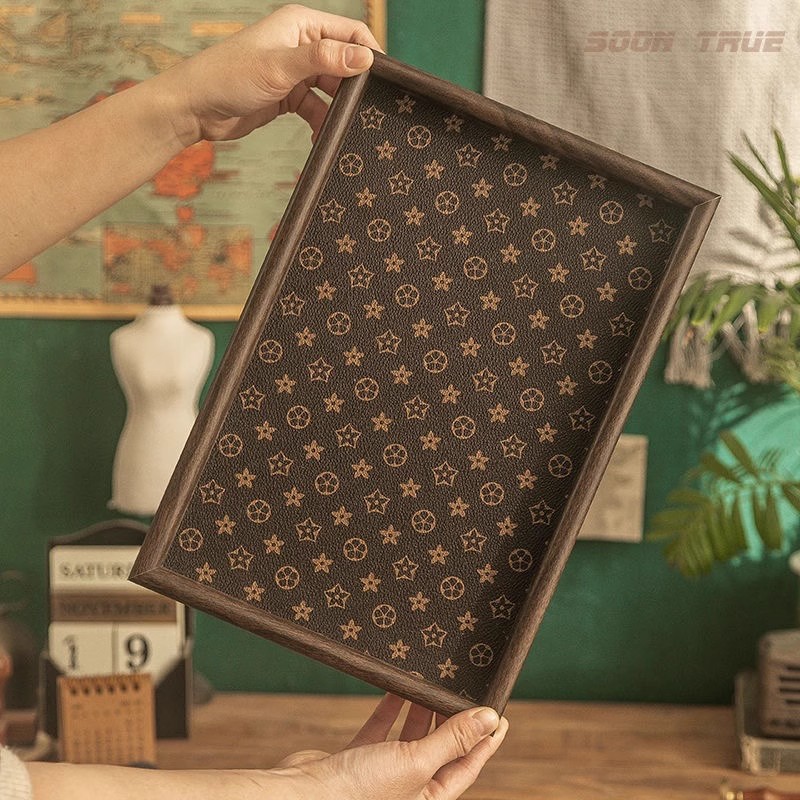 木质托盘胡桃木色茶盘客厅木制收纳盘子实木餐盘放茶杯托盘收纳