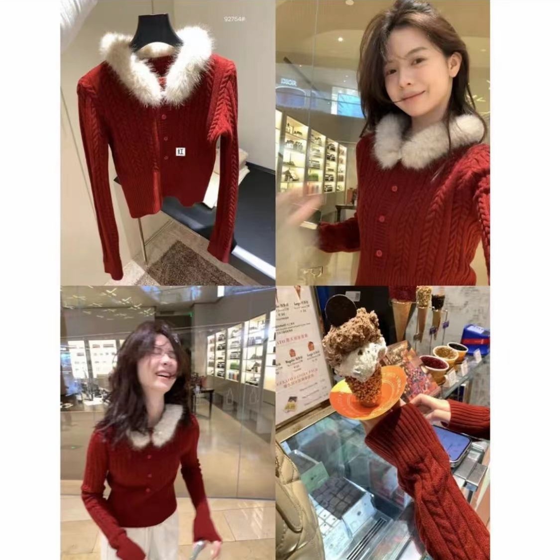 纯欲小撩精复古毛毛领麻花针织衫女冬季圆领显瘦百搭毛衣8081