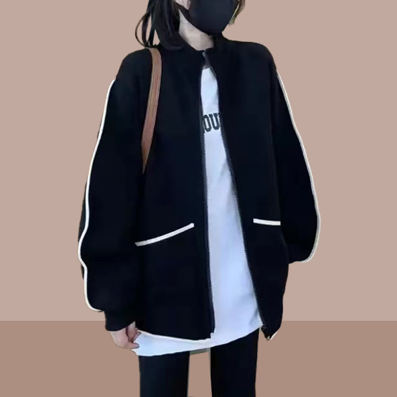 韩版宽松立领开衫长袖外套女2025春秋季新款慵懒风百搭夹克上衣服