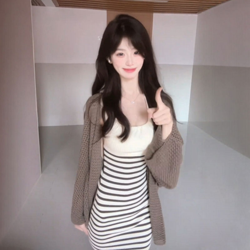 复古时尚气质针织开衫吊带连衣裙两件套装气质一整套ootd穿搭25秋