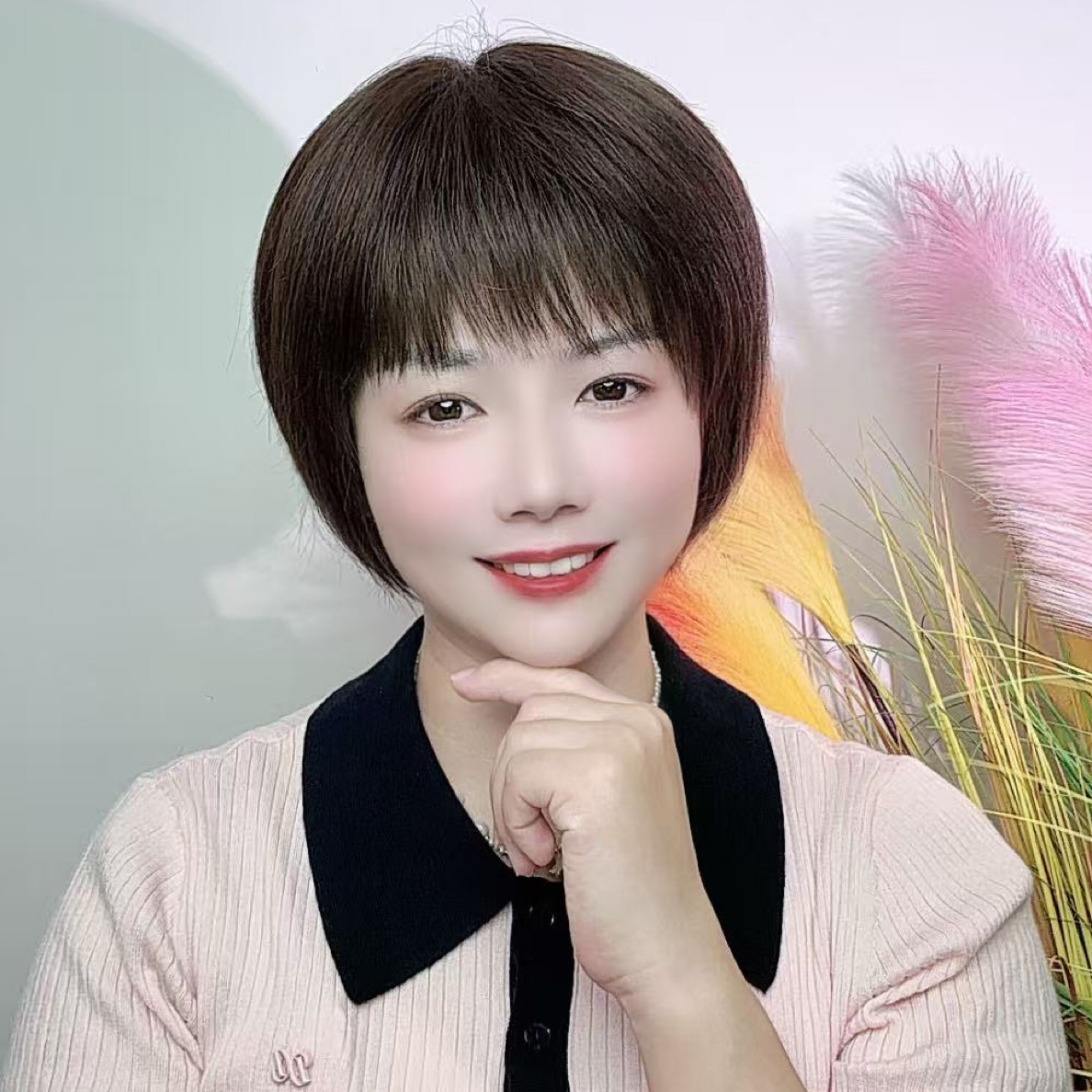 09高端减龄全真发纯手工透气轻薄整顶假发空气刘海头套6809