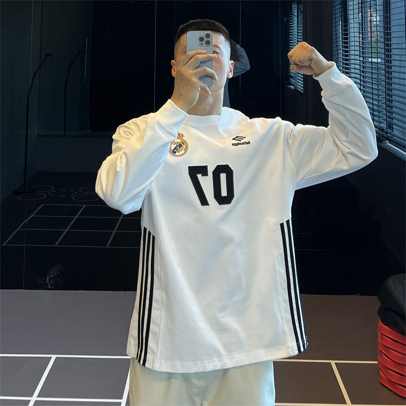 早春300斤美式复古男士刺绣休闲运动T恤宽松大码潮流球衣长袖卫衣