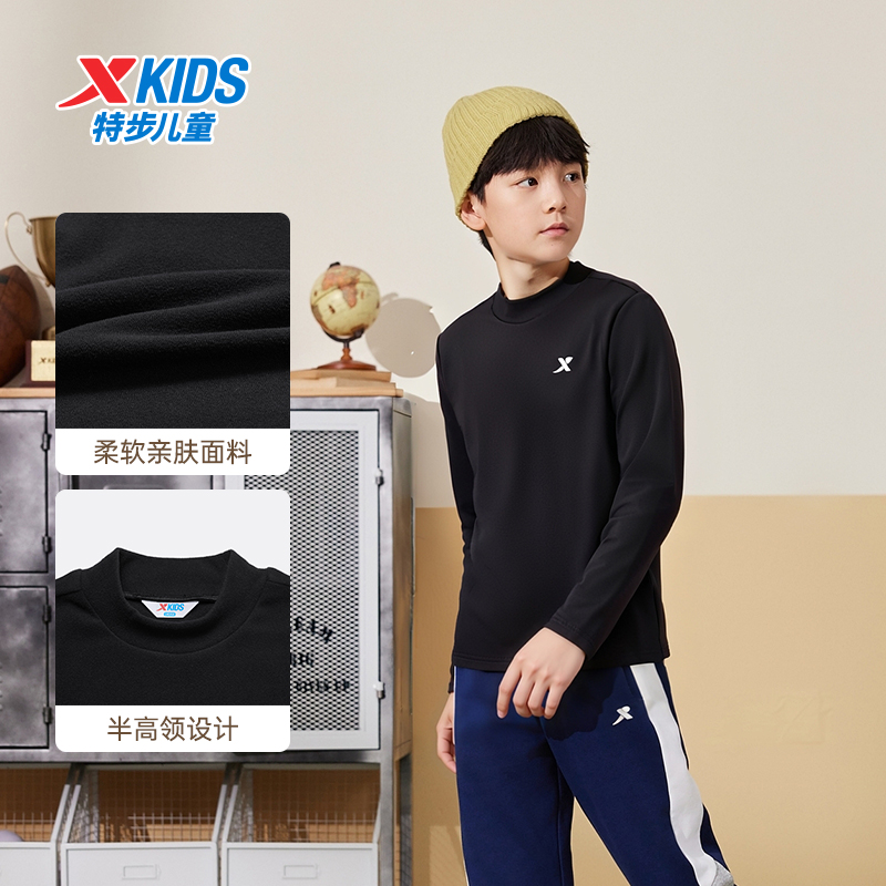 特步儿童秋季亲肤舒适中大童运动长袖德绒长T 675326039306