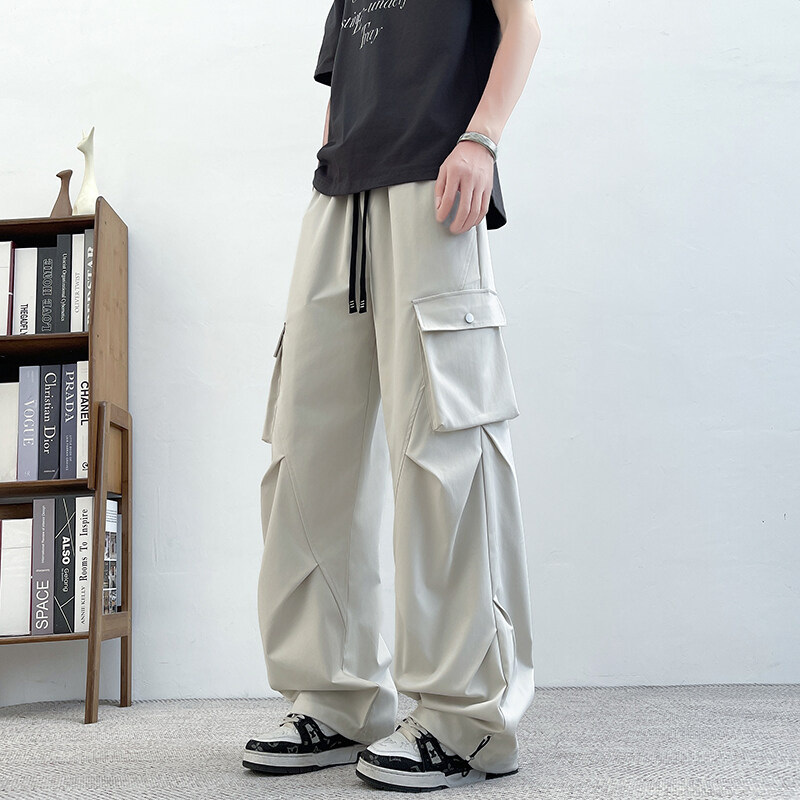 春秋青少年新款时尚加长宽松潮男运动百搭工装裤简约痞帅潮男裤子