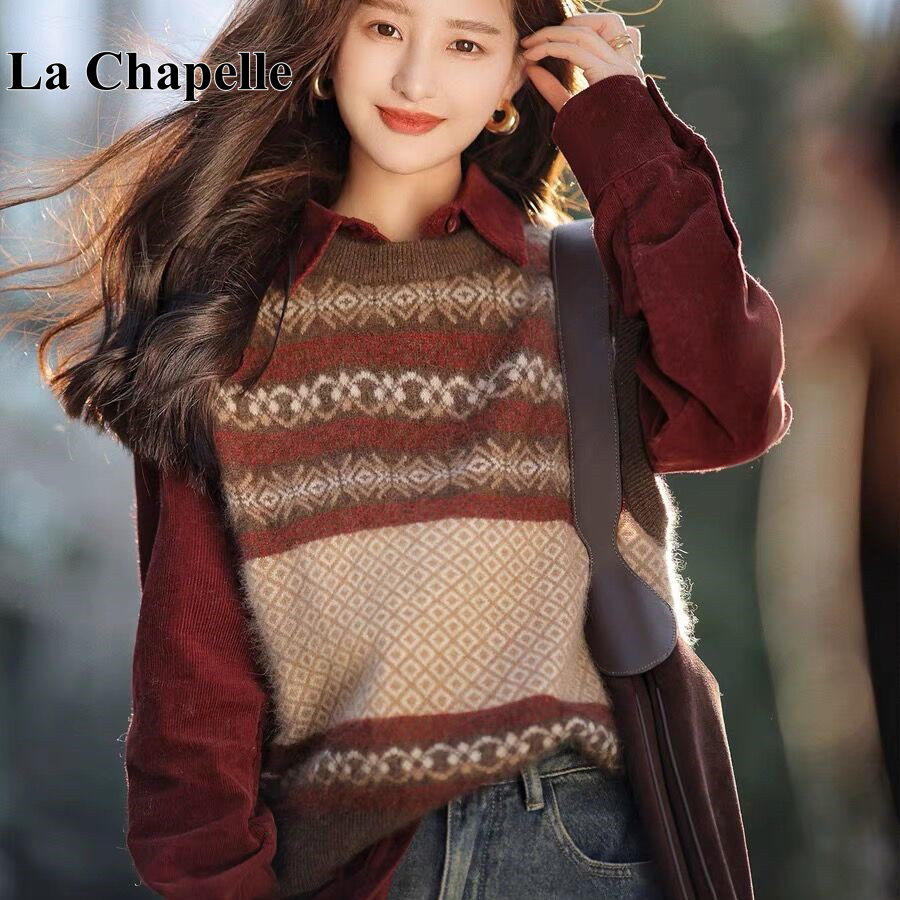 拉夏贝尔复古港风毛衣马甲女装秋冬2025新款复古针织马甲背心爆款