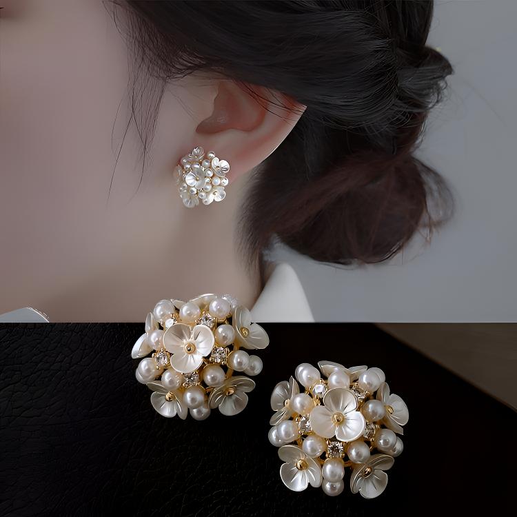 铜合金合成锆石耳饰 半球花瓣花朵925耳钉女2025年新款高级感耳环