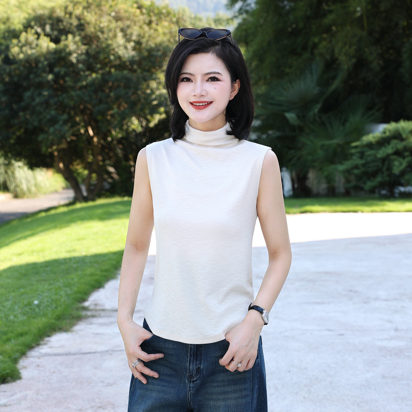 【人生背心】枫竺阿楠anan百搭半高领弹力无袖背心显瘦内搭打底上衣