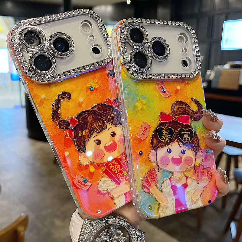 适用苹果系列iPhone17新款手机壳高级暴富女孩全包满钻精孔镜头框