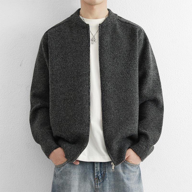 高档圆领针织拉链开衫外套男士秋冬季时尚百搭潮流毛衣男装LO608