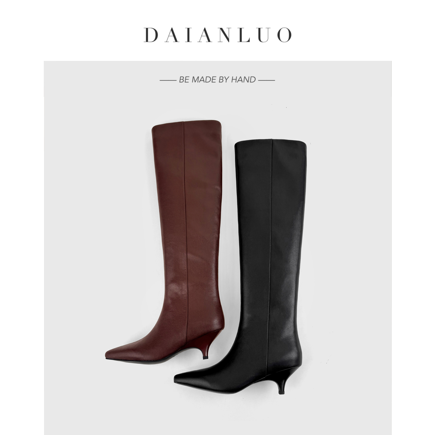 【跟高5cm】秋冬新款高跟过膝长靴女高筒靴女细跟尖头直筒靴及膝靴