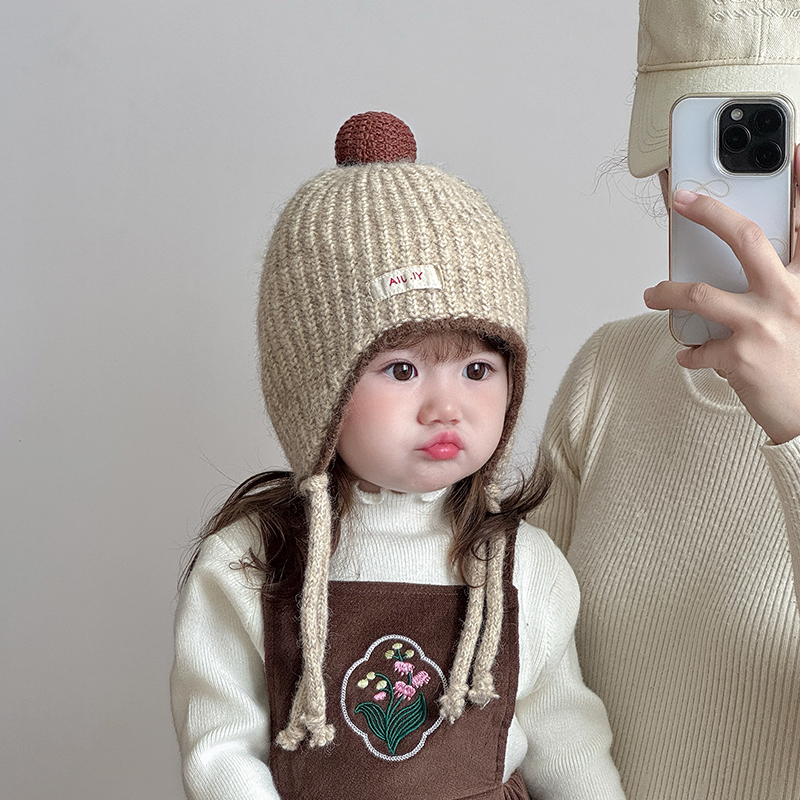 儿童帽子冬天毛线帽男女宝宝韩版洋气加厚保暖护耳帽防风针织帽潮
