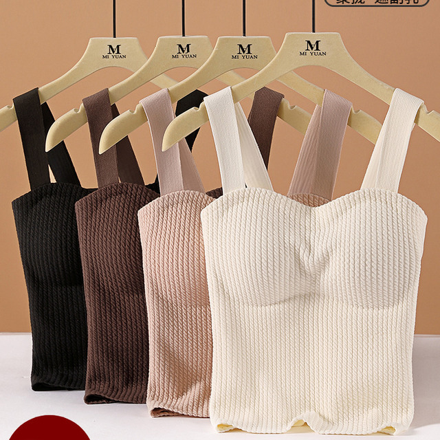 高端别致保暖吊带背心女带胸垫加绒加厚秋冬德绒无痕内衣2025新款