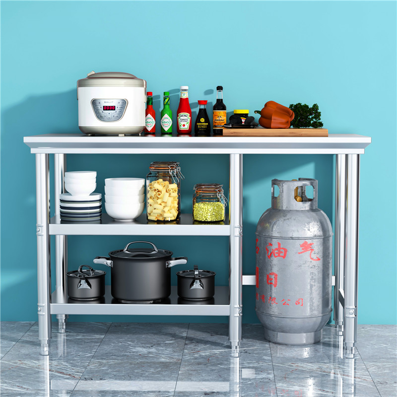 不锈钢灶台架三层木纹板工作台拆装煤气罐切菜案板家商厨房燃气架
