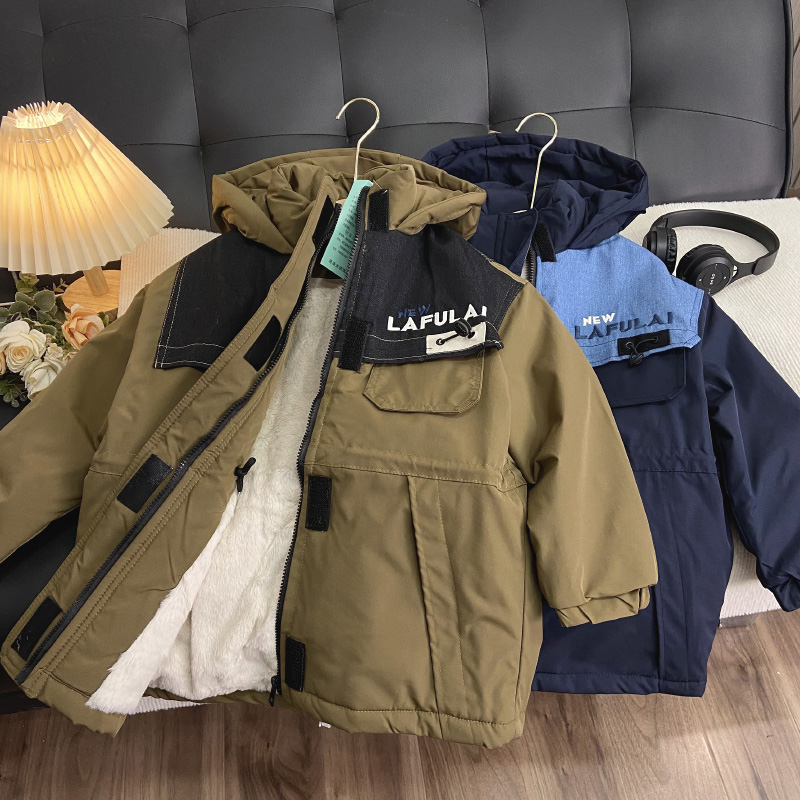 佑妈家童装 男女童冬款加厚外套儿童加毛夹棉棉袄中大童棉服风衣