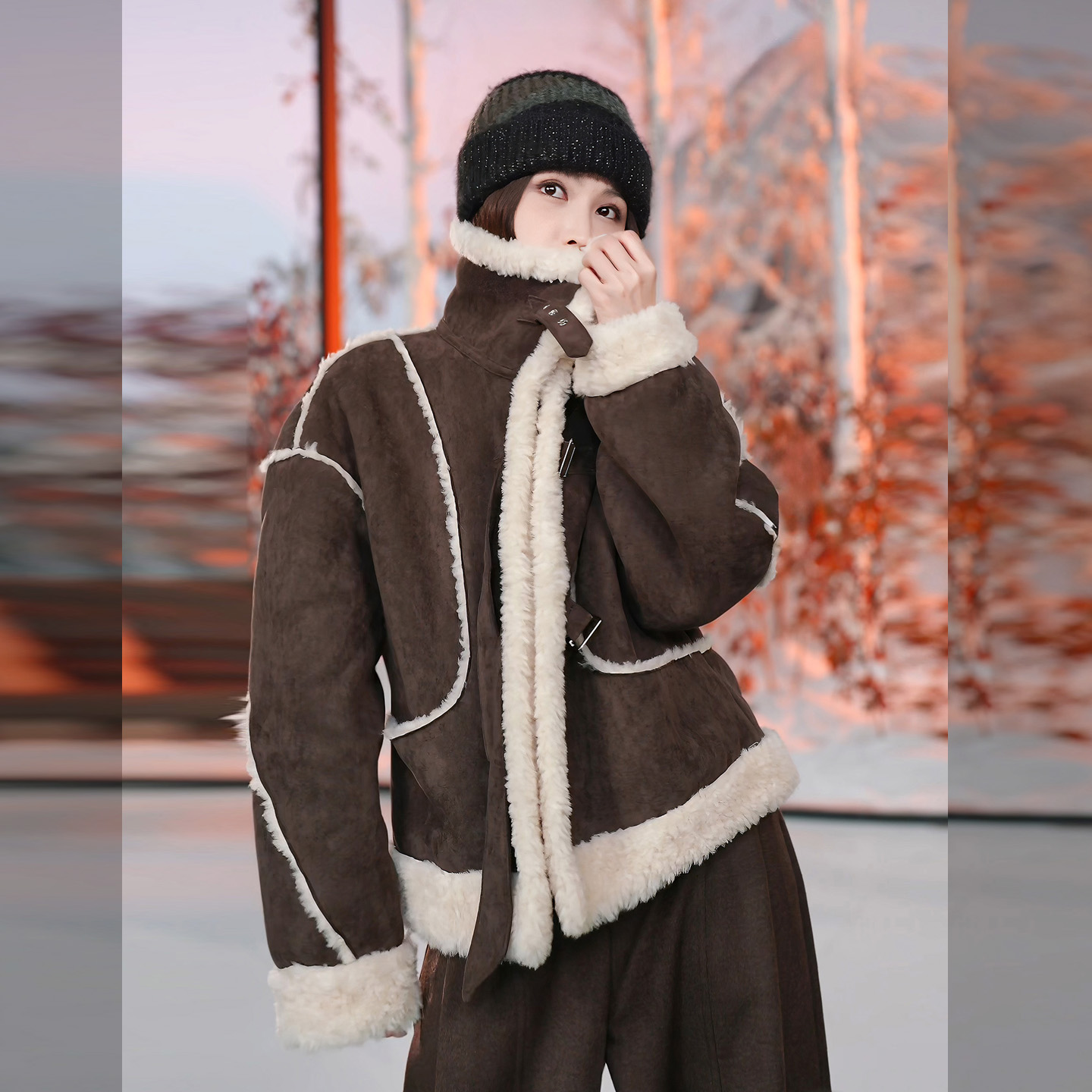 溶溶【奢暖咖棕】RONGRONG 100羊毛内里巴恩风美拉德麂皮外套RRY03