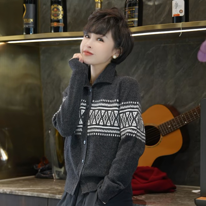 【费尔岛】100纯羊毛衫立领显瘦保暖时尚洋气针织开衫 MG8603