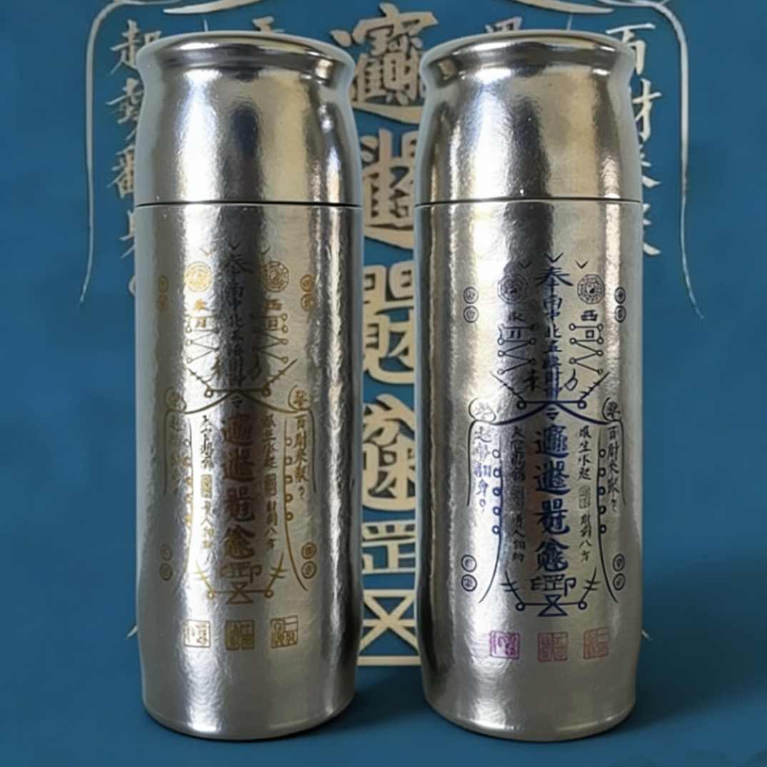 五路财神令牌杯400ml磁吸吉祥钛杯激光彩钛非印刷纯钛道符礼品杯