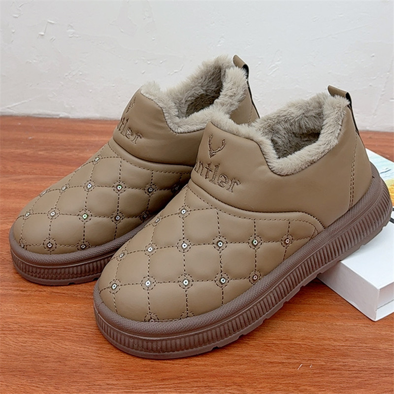 冬季加绒加厚保暖女棉靴老北京女棉鞋新款软底舒适时尚短筒棉靴