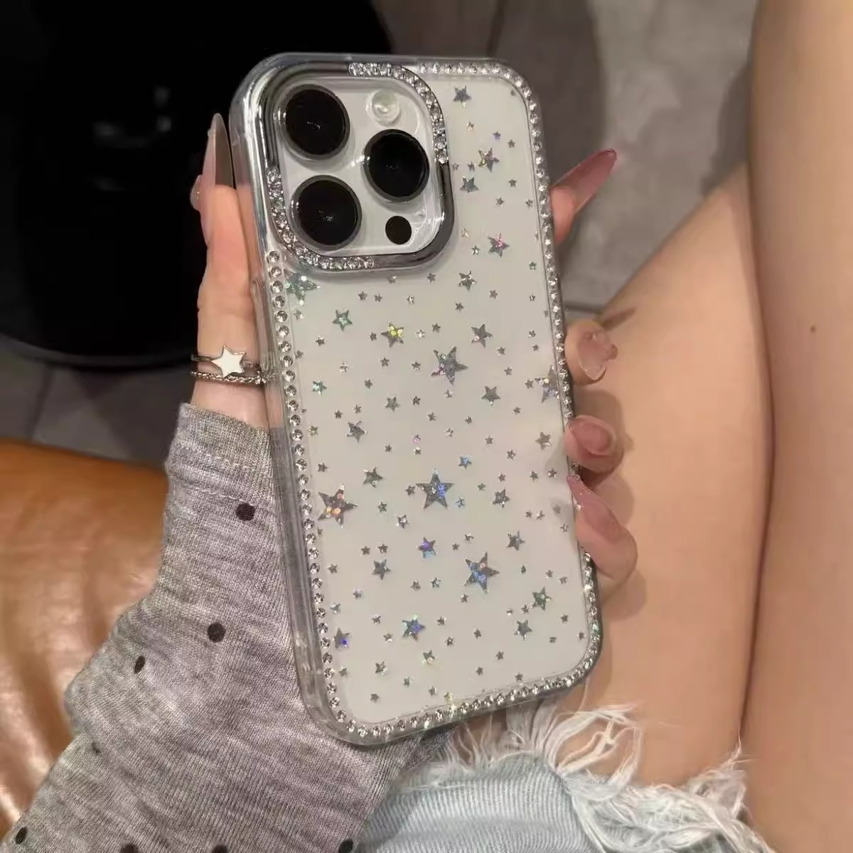 轻奢ins高颜值闪钻星星适用iPhone15/14手机壳苹果16promax小众13